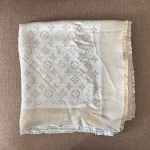 Louis Vuitton Light Grey and Gold Metallic Monogram Shawl